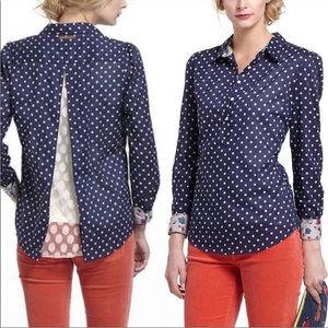 Anthropologie, Birds of Paradis Trovata Popover Shirt, XS, Navy Dot